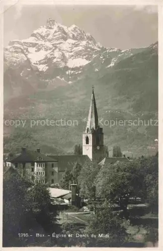 AK / Ansichtskarte Bex-les-Bains AIGLE VD Eglise Dents-du-Midi Kirchturm Berge Baeume Ortschaft