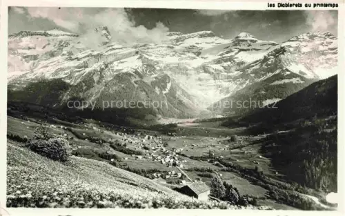 AK / Ansichtskarte Diablerets  Les Diablerets VD Diablerets Bergdorf Tal Wiesen Fruehling Gletscher Berge Schneeberge