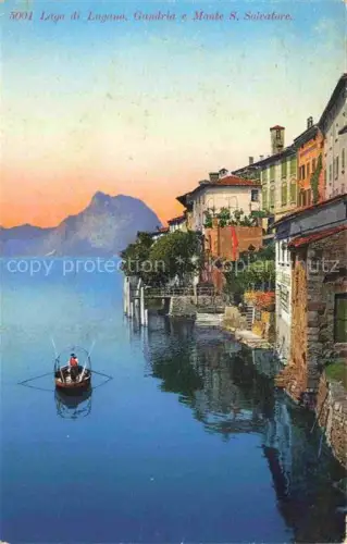 AK / Ansichtskarte Gandria Lago di Lugano TI Lago-di-Lugano Monte-San-Salvatore See Boot Fischer Fischerdorf Haeuser Abenddaemmerung