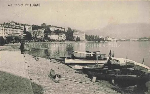 AK / Ansichtskarte LUGANO Lago di Lugano TI Lago-di-Lugano Promenade Boote Dampfer Hotel-Europe Ufer Stadtansicht