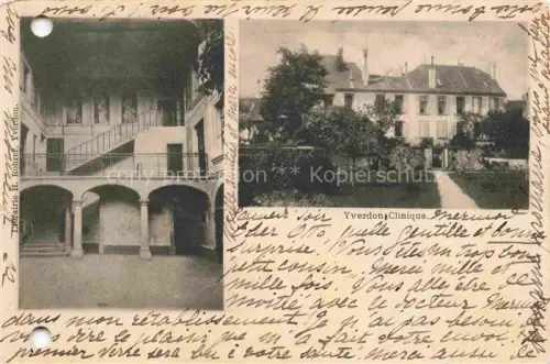 AK / Ansichtskarte YVERDON-LES-BAINS VD Clinique Innenhof Arkaden Treppenhaus Gebaeude Garten