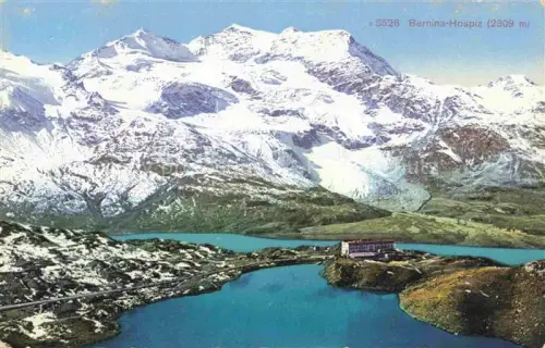 AK / Ansichtskarte Bernina 2323m Pontresina GR Bernina-Hospiz Berninapass See Gletscher Hospiz-Gebaeude Alpen Schneeberge