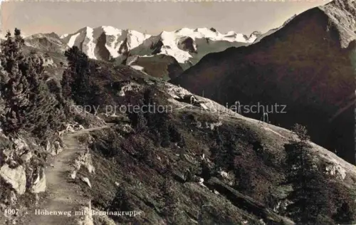 AK / Ansichtskarte Pontresina Maloja GR Hoehenweg Berninagruppe Bergpanorama Gletscher Wanderweg Tannen Seilbahn-Mast