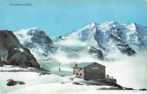 AK / Ansichtskarte Diavolezzahuette 2973m Bernina GR Diavolezza-Huette Berghuette Gletscher Schnee Bergpanorama Piz-Bernina