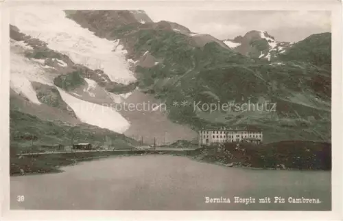 AK / Ansichtskarte Ospizio Bernina GR Bernina-Hospiz Piz-Cambrena See Gletscher Hospizgebaeude Berge Eisenbahn