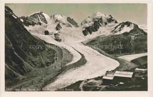 AK / Ansichtskarte Piz Bernina 4049m GR Alp-Ota Roseggletscher Piz-Bernina Piz-Roseg Gletscher Berge Alphuette