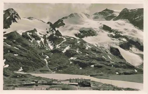 AK / Ansichtskarte Ospizio Bernina GR Berninahospiz Piz-Cambrena See Gletscher Hospizgebaeude Berge Eisenbahn