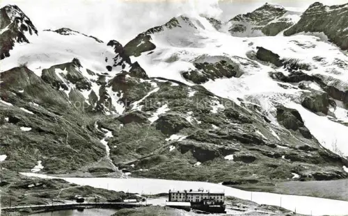 AK / Ansichtskarte Ospizio Bernina GR Berninahospiz Piz-Cambrena See Gletscher Hospizgebaeude Felsen Schnee