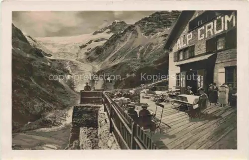 AK / Ansichtskarte Alp Gruem Bernina GR Alp-Gruem Hotel-Belvédère Terrasse Paluegletscher Berninabahn Gletscher Gebirge Gaeste