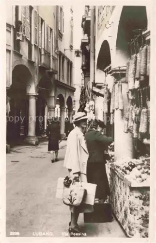 AK / Ansichtskarte LUGANO Lago di Lugano TI Via-Pessina Gasse Laubengang Marktstand Einkauf Frauen Altstadt