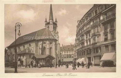 AK / Ansichtskarte LAUSANNE VD Place-St-François Kirche Strassenszene Passanten Laterne Gruenderzeithaus