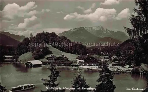 AK / Ansichtskarte Schoenau Koenigssee Koenigssee Schiffslaende Untersberg Motorboot Seeufer Hotel Berchtesgaden