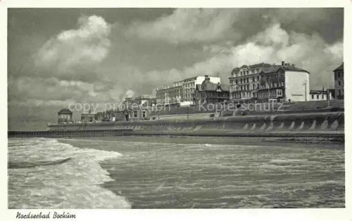 AK / Ansichtskarte BORKUM Nordseebad Niedersachsen Nordseebad Strandpromenade Meer Wellen Ufermauer Hotelfassaden Strandbauten