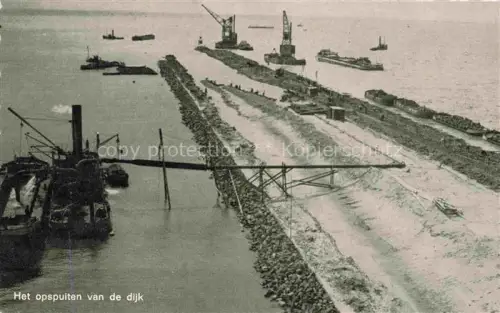 AK / Ansichtskarte HARDERWIJK Gelderland NL Zuiderzeewerken Opspuiten Dijk Kran Bagger Schiffe IJsselmeer Polderbau