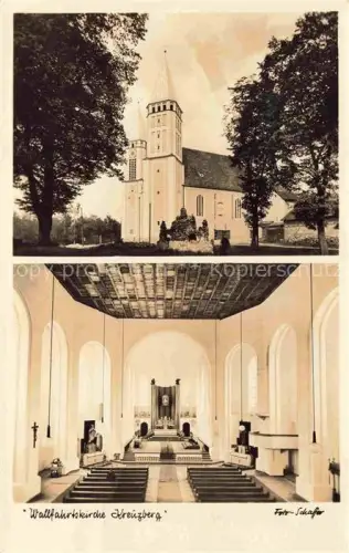 AK / Ansichtskarte Schwandorf Bayern Wallfahrtskirche Kreuzberg Kircheninneres Altar Baeume Kirchturm