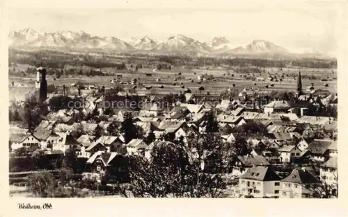 AK / Ansichtskarte Weilheim Oberbayern Stadtansicht Alpen Kirchturm Daecher Felder Berge