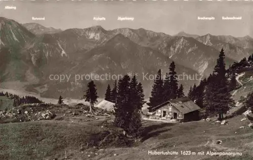 AK / Ansichtskarte Hubertushuette 1623m Breitenstein Fischbachau Alpenpanorama Rotwand Alpispitz Jaegerkamp Brecherspitz Bodenschneid Almhuette Bergwiese