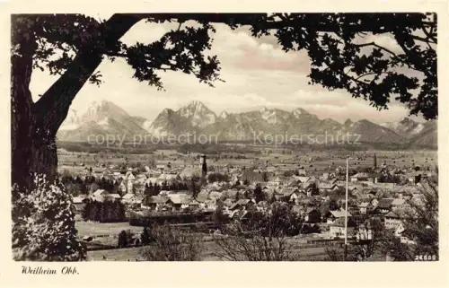 AK / Ansichtskarte Unterhausen Weilheim Stadtansicht Kirche Alpen Bergpanorama Voralpensee Daecher Turm