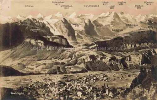 AK / Ansichtskarte Meiringen Oberhasli BE Finsteraarhorn Schreckhorn Jungfrau Eiger Moench Reichenbachfall Grindelwald Wetterhorn Stadtansicht Berner-Oberland