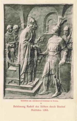 AK / Ansichtskarte Bressanone Brixen Suedtirol IT Jahrtausend-Denkmal Relief Belehnung Bischof Ritter Mittelalter Skulptur
