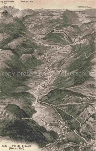 AK / Ansichtskarte Val de Travers Neuchatel NE Panoramakarte Tal Noiraigue Travers Couvet Fleurier Buttes Les-Verrieres Pontarlier