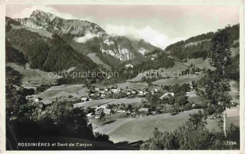 AK / Ansichtskarte Rossiniere Rossinieres VD Dent-de-Corjon Dorf Bergtal Kirche Wiesen Wald Alpen