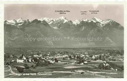 AK / Ansichtskarte AIGLE VD Cornettes-de-Bise Grammont Jumelles Rhonetal Stadtansicht Berge Alpen