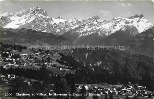 AK / Ansichtskarte Chesieres Aigle VD Chésières Villars Muveran Dents-de-Morclé Alpen Bergdorf Schneeberge Wald Panorama