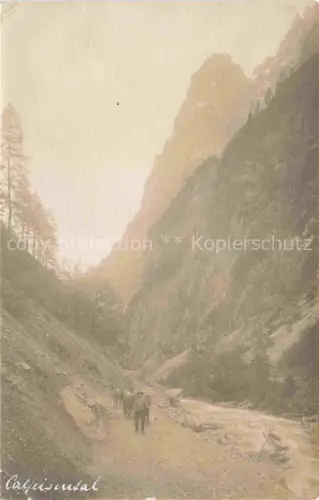 AK / Ansichtskarte Calfeisental Calfeisenthal Vaettis SG Calfeisental Vaettis Schlucht Wildbach Bergsteiger Felsen Klamm Wanderer