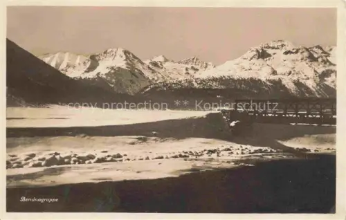 AK / Ansichtskarte Berninagruppe Pontresina GR Berninagruppe Samedan Engadin Schnee Bergmassiv Bruecke Eisenbahnbruecke Winter Alpen