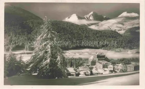 AK / Ansichtskarte Pontresina Maloja GR Pontresina Piz-Julier Albana Grandhotel Winterlandschaft Schneetanne Bergmassiv
