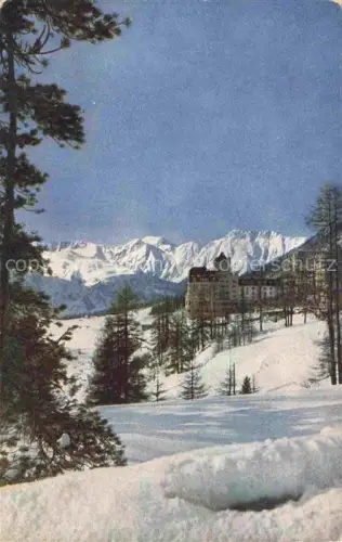 AK / Ansichtskarte Pontresina Maloja GR Pontresina Albula-Kette Grandhotel Winterlandschaft Engadin Laerchen Schnee Bergmassiv