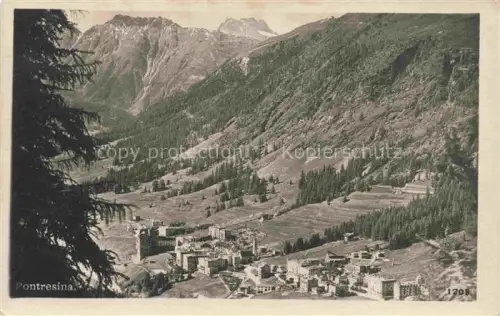 AK / Ansichtskarte Pontresina Maloja GR Dorf Talblick Berge Wald Haeuser Gebirge Nadelbaum