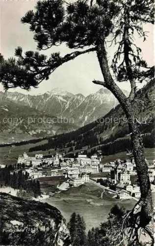 AK / Ansichtskarte Pontresina Maloja GR Talblick Dorf Berge Wald Nadelbaum Sommer Hotels Fluss