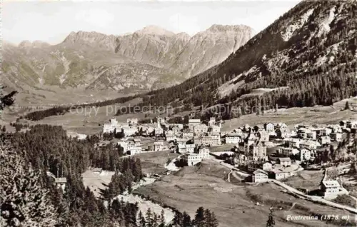 AK / Ansichtskarte Pontresina Maloja GR Talblick Dorf Berge Wald Sommer Hotels Wiesenhang