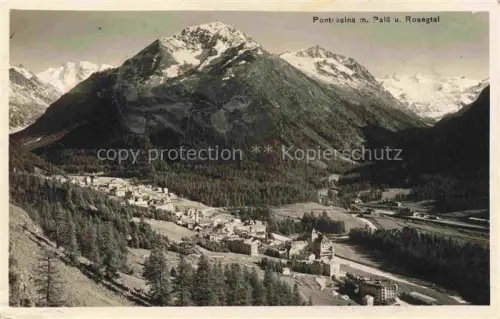 AK / Ansichtskarte Pontresina Maloja GR Piz-Palue Rosegtal Talblick Dorf Hotels Berge Wald Sommer