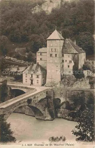 AK / Ansichtskarte Saint Maurice VS Château Schloss Bruecke Fluss Felsen Turm
