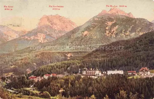 AK / Ansichtskarte Vulpera Tarasp Schuls Scuol GR Waldhaus Hotel Piz-Ayuz Piz-Lischanna Piz-St-Jon Unterengadin Tannenwald Bergpanorama