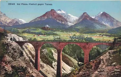 AK / Ansichtskarte Tarasp Schuls Scuol GR Val-Puezza Viadukt Eisenbahn Rhaetische-Bahn Berge Tal Tunnel Unterengadin