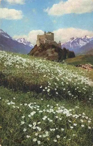 AK / Ansichtskarte Tarasp Schuls Scuol GR Schloss-Tarasp Anemonen Blumenwiese Alpen Berge Schnee