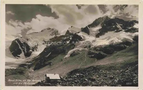 AK / Ansichtskarte Bovalhuette SAC 2495m Morteratsch GR Piz-Bernina Berghuette Gletscher Felsen Gebirge Schneefelder Wolken SAC-Huette