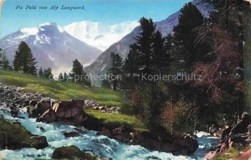AK / Ansichtskarte Piz Palue 3905m GR Piz-Palue Alp-Languard Bergbach Gletscher Nadelwald Wiese Bergmassiv Schnee