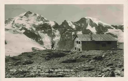 AK / Ansichtskarte Diavolezzahuette 2973m Bernina GR Diavolezzahuette Piz-Bernina Morteratsch Berghuette Gletscher Berge Geroell