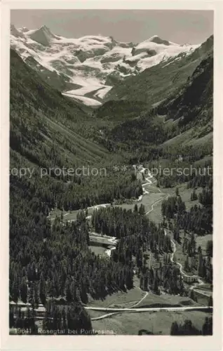 AK / Ansichtskarte Rosegtal GR Roseg-Tal Rosegbach Gletscher Berge Wald Tal Vogelperspektive