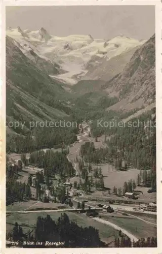AK / Ansichtskarte Rosegtal GR Roseg-Tal Rosegbach Gletscher Berge Wald Pontresina Tal uebersicht