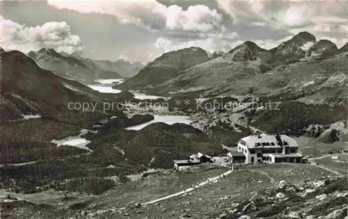 AK / Ansichtskarte Muottas-Kulm Muottas Muragl Muottas Murail 2453m GR Berghotel Oberengadin Bergseen Alpen Gebirge Tal