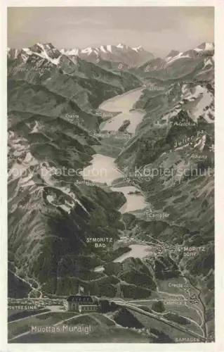 AK / Ansichtskarte Muottas Muragl Muottas Murail 2453m GR Panoramakarte St-Moritz Silvaplana Pontresina Samedan Oberengadin Bergell Julier Alpen