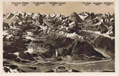 AK / Ansichtskarte Muottas Muragl Muottas Murail 2453m GR Panoramakarte St-Moritz Silvaplana Pontresina Samedan Bevers Oberengadin Bergell Albula