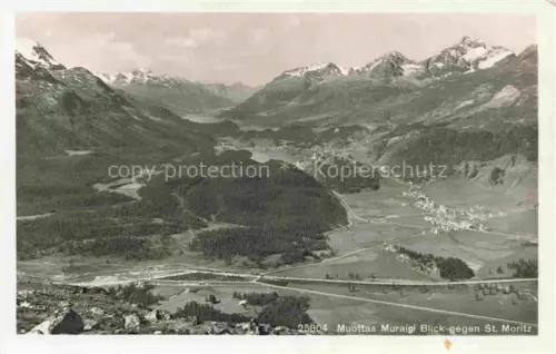 AK / Ansichtskarte St Moritz  SANKT MORITZ GR Muottas-Muraigl Engadin Bergpanorama Tal See Wald Gletscher Schneegipfel