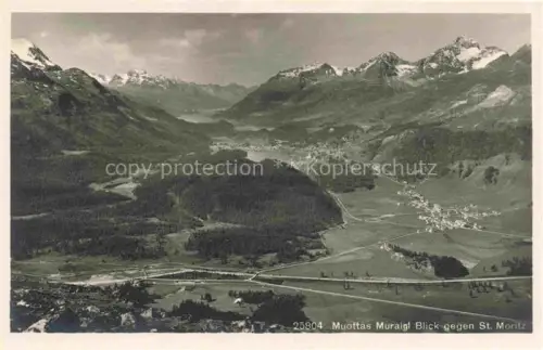 AK / Ansichtskarte St Moritz  SANKT MORITZ GR Muottas-Muraigl Engadin Tal See Bergpanorama Gletscher Schneegipfel Wald